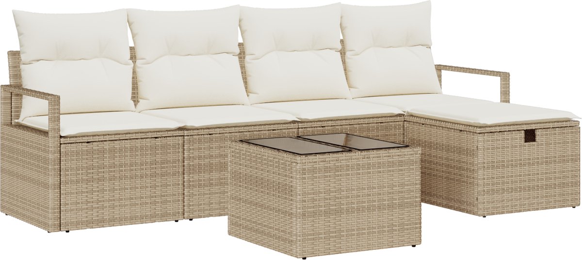 vidaXL Tuinbank - Set - 6 - st - Beige - poly - rattan