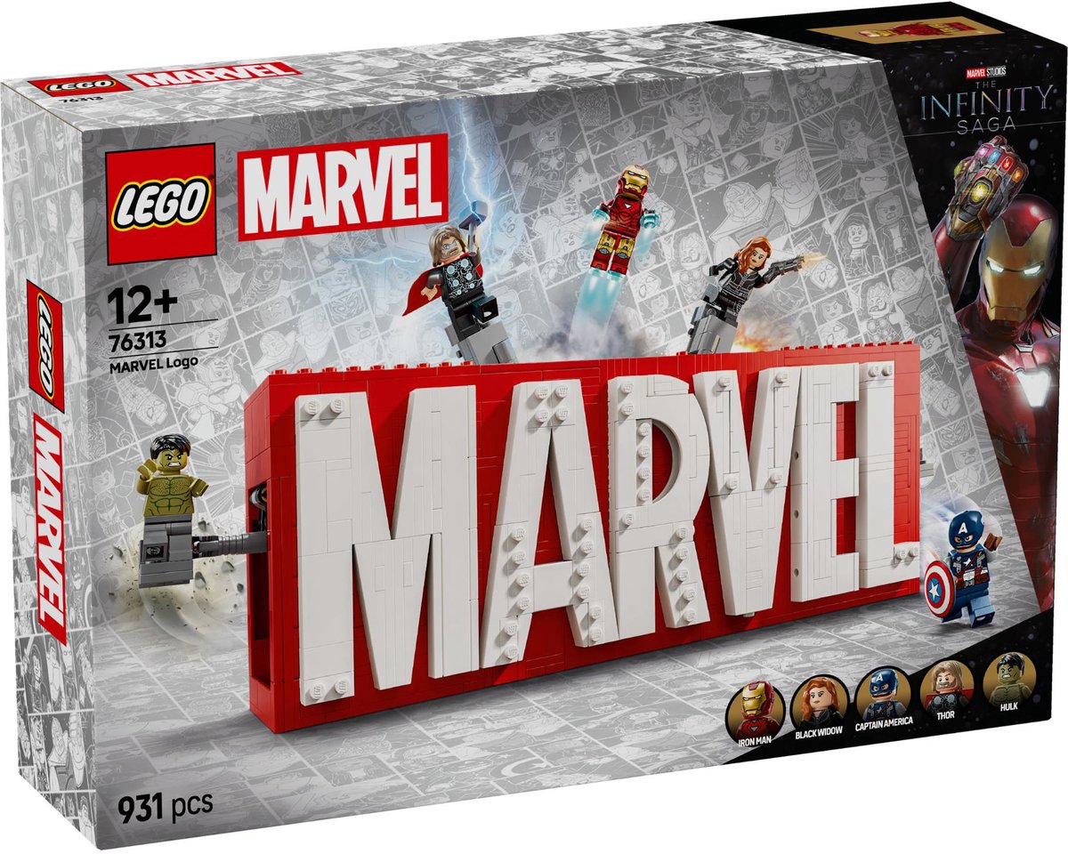 MARVEL logo en minifiguren