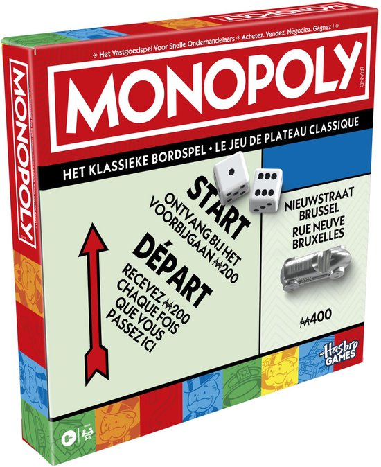 Monopoly Classic Bordspel Vernieuwde editie - inclusief bewaarbakje en grotere pionnen - NL Editie - Gezelschapsspel