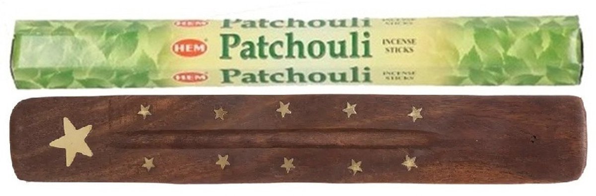HEM Wierook stokjes in Patchouli geur - pak van 60x stokjes - 25 cm - met houder/plankje - huisgeuren Lichtbruin