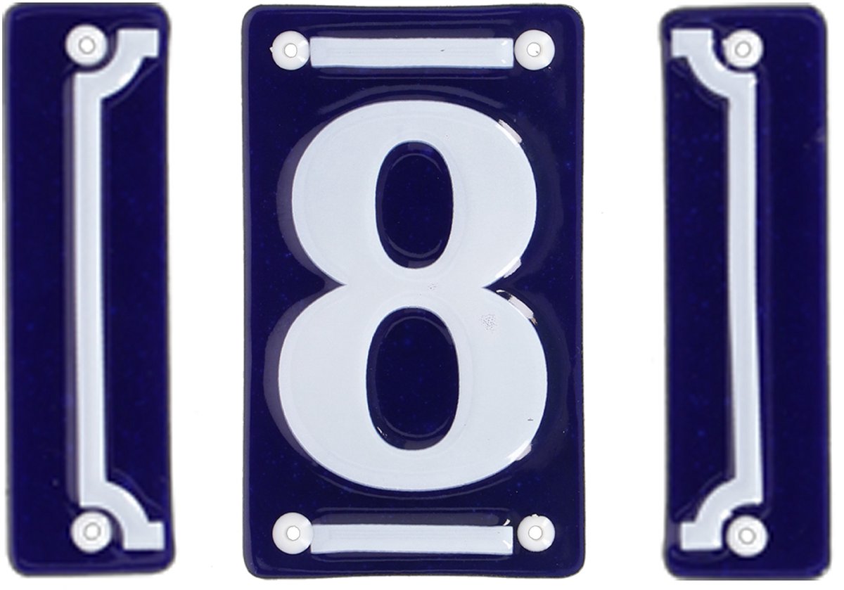 Best for Boots huisnummer 8 - met sierrand - Oudhollands - emaille - blauw/wit