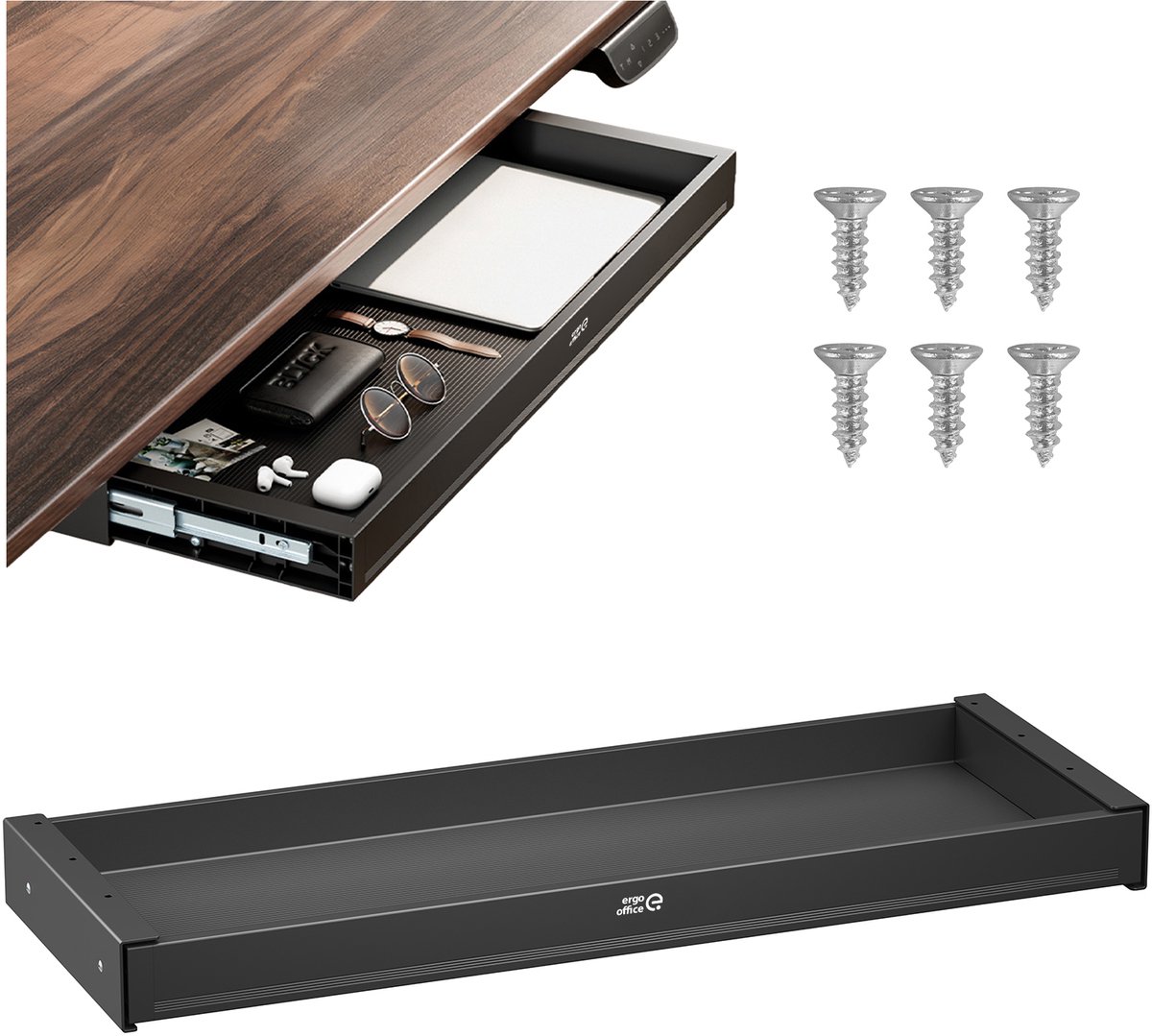 Ergo Office - Bureau lade - vlakke onderkastlade, breedte 758 mm, max. belasting 10 kg, Zwart , ER-302 B