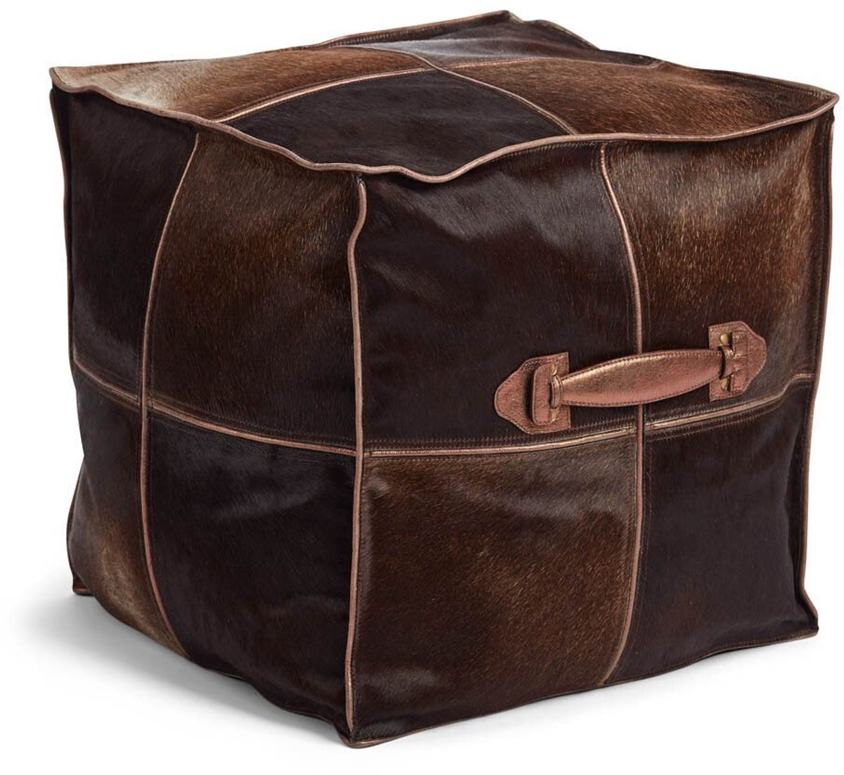 Sheepskin House - Kalfsleren Poef met handvat – Vierkant - 45x45x45 cm