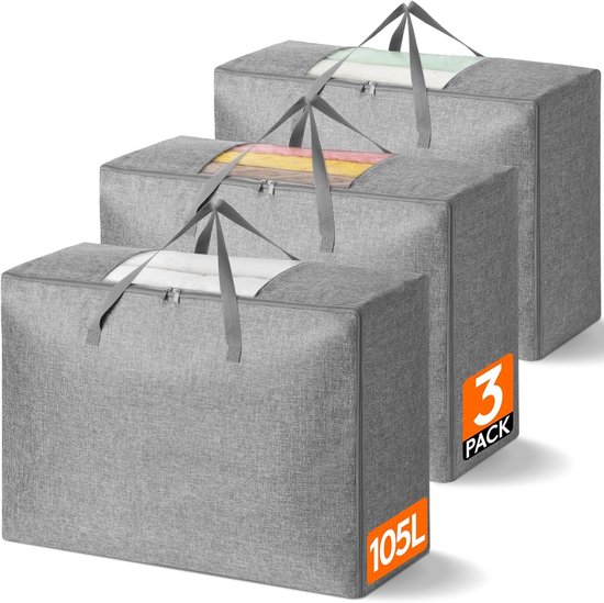 Opbergtas voor kleding met deksel, 3 stuks opbergzakken voor onder het bed, stoffen Opbergtas voor kleding met deksel, 3 stuks opbergzakken voor onder het bed, stoffen