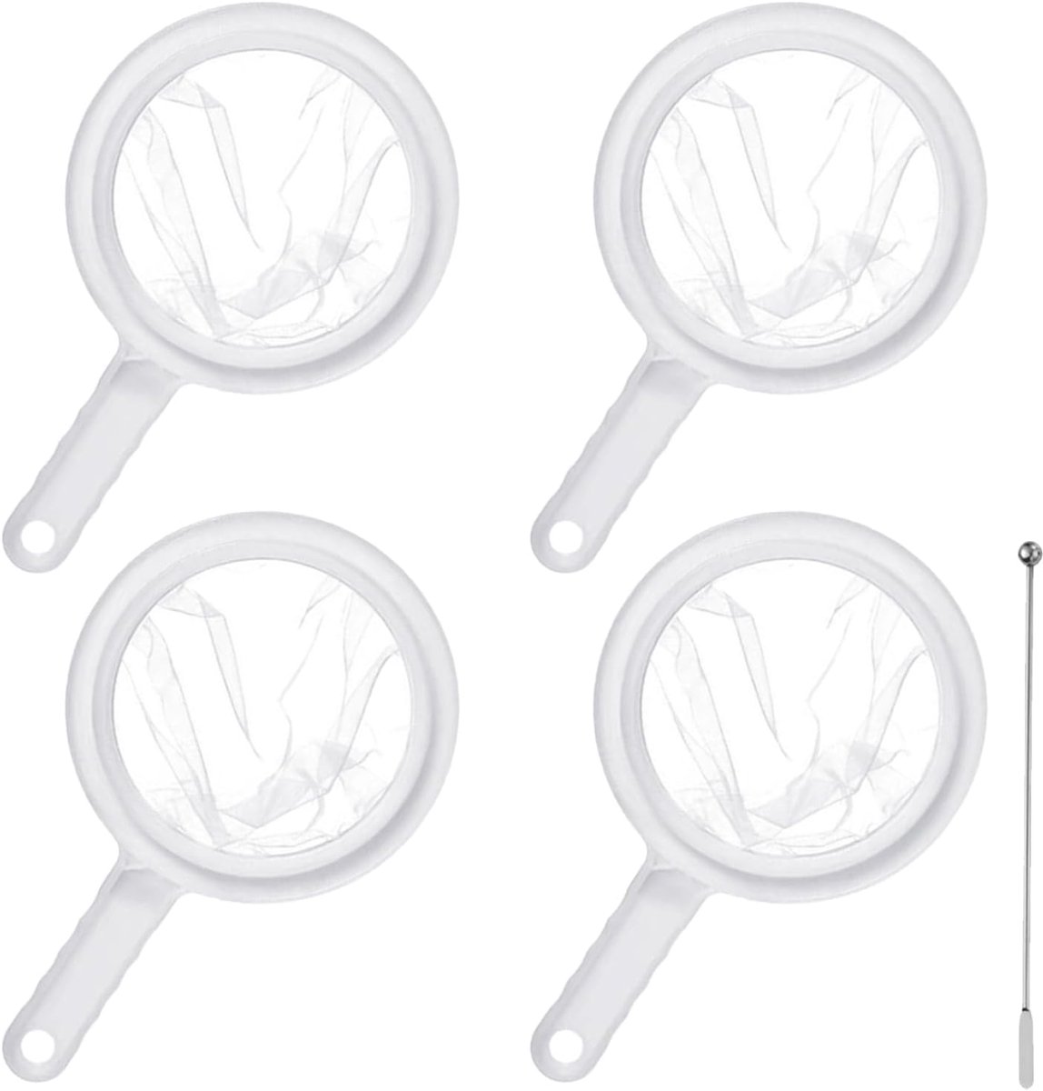 4 Pieces Strainer Filters - 80/100/200/400 Mesh - Fine Strainer - Kitchen - Small Pass Strainer with Handles - Nylon Strainer with a Stirrer Sieve - Perfect for Filtering Juice - Milk - Soy Milk - Coffee