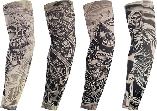 Maigendoo 6 Stuks Tattoo Arm Mouwen, Arm Nep Tattoos Mouwen Cover Voor Mannen Tijdelijke Tattoo Mouwen, Unisex Party Tribal Totem Schedel Tattoos Mouwen Outdoor Fietsen Basketbal Zonnebrandcrème