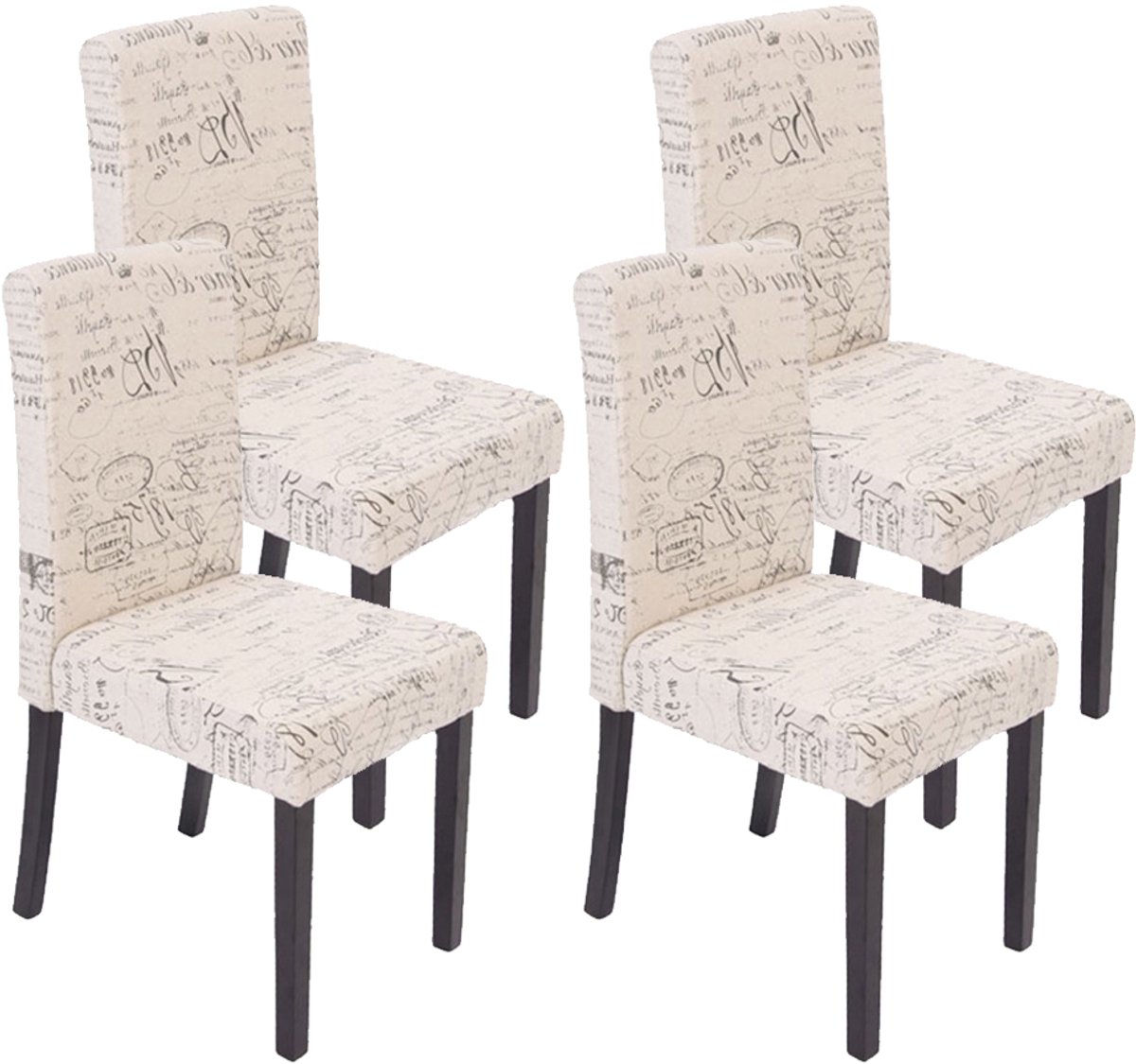 MCW Set van 4 eetkamerstoelen Keukenstoel Littau ~ textiel met belettering, crème, donkere poten