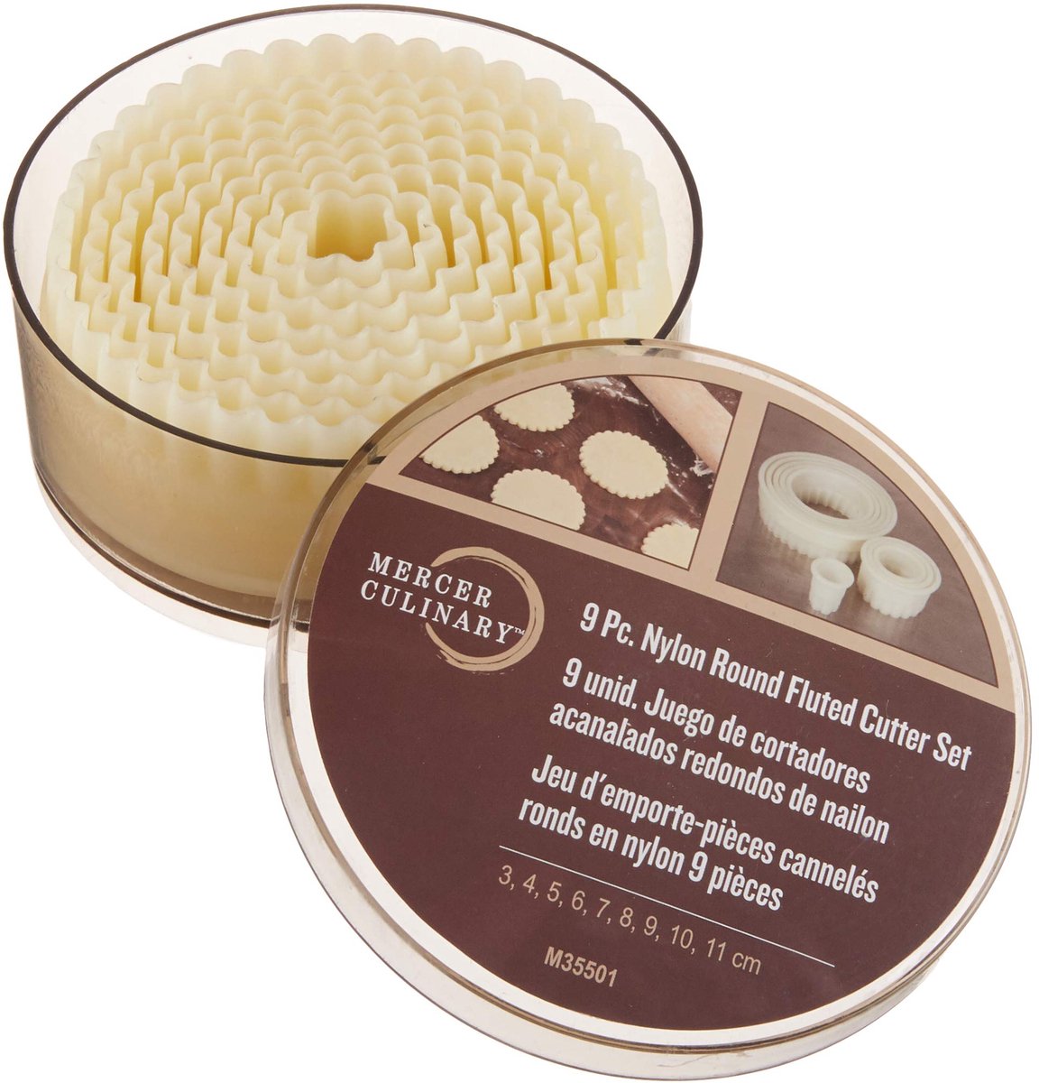 Mercer Culinary ronde koekjesvormpjes van nylon, set van 9 stuks.