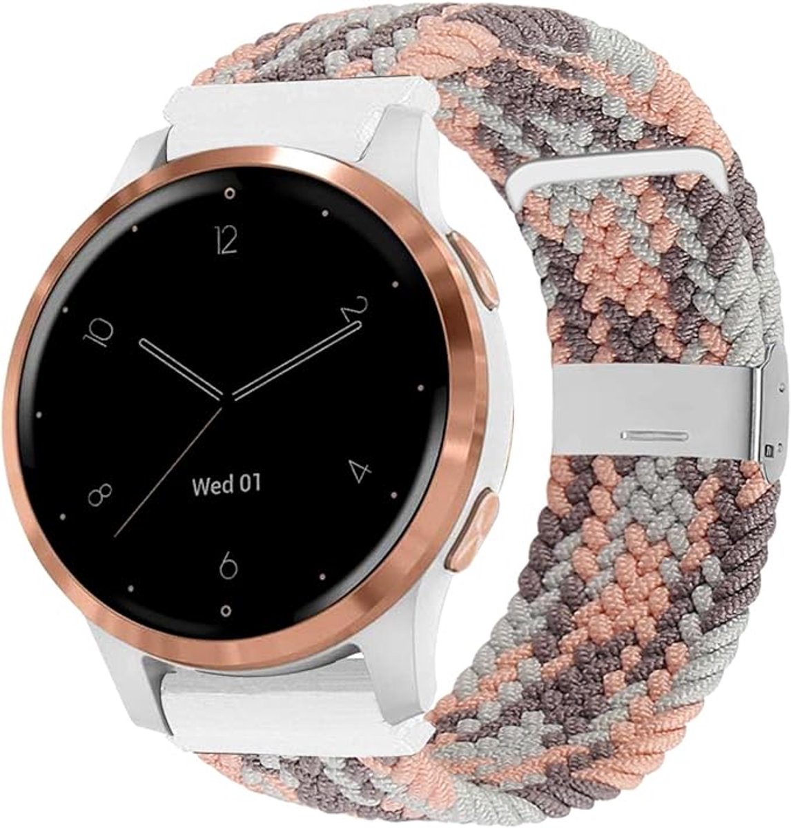 Voor Garmin Venu 2S - Vivoactive 4S - Vivomove 3S gevlochten lus horlogebandje, 18 mm elastische, zachte, rekbare nylon polsbandje met verstelbare sluiting voor Fossil dames Gen 5E - Gen 6, 18mm