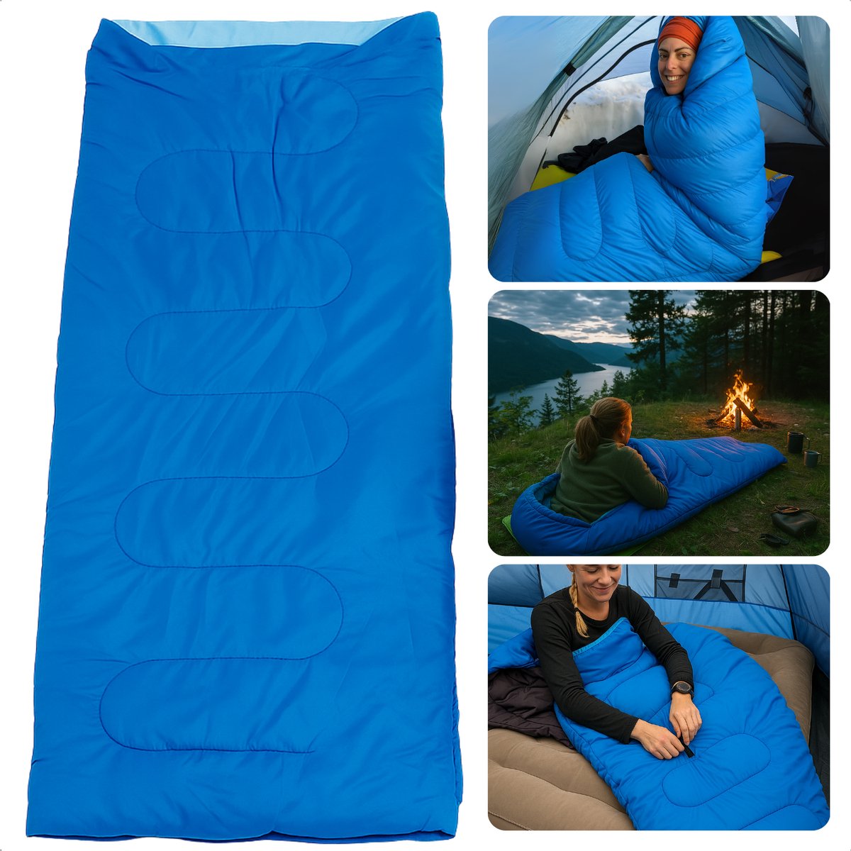 Cheqo® Envelop Slaapzak Volwassenen - Kamperen - Dekenmodel - Zomerslaapzak Polyester - Blauw