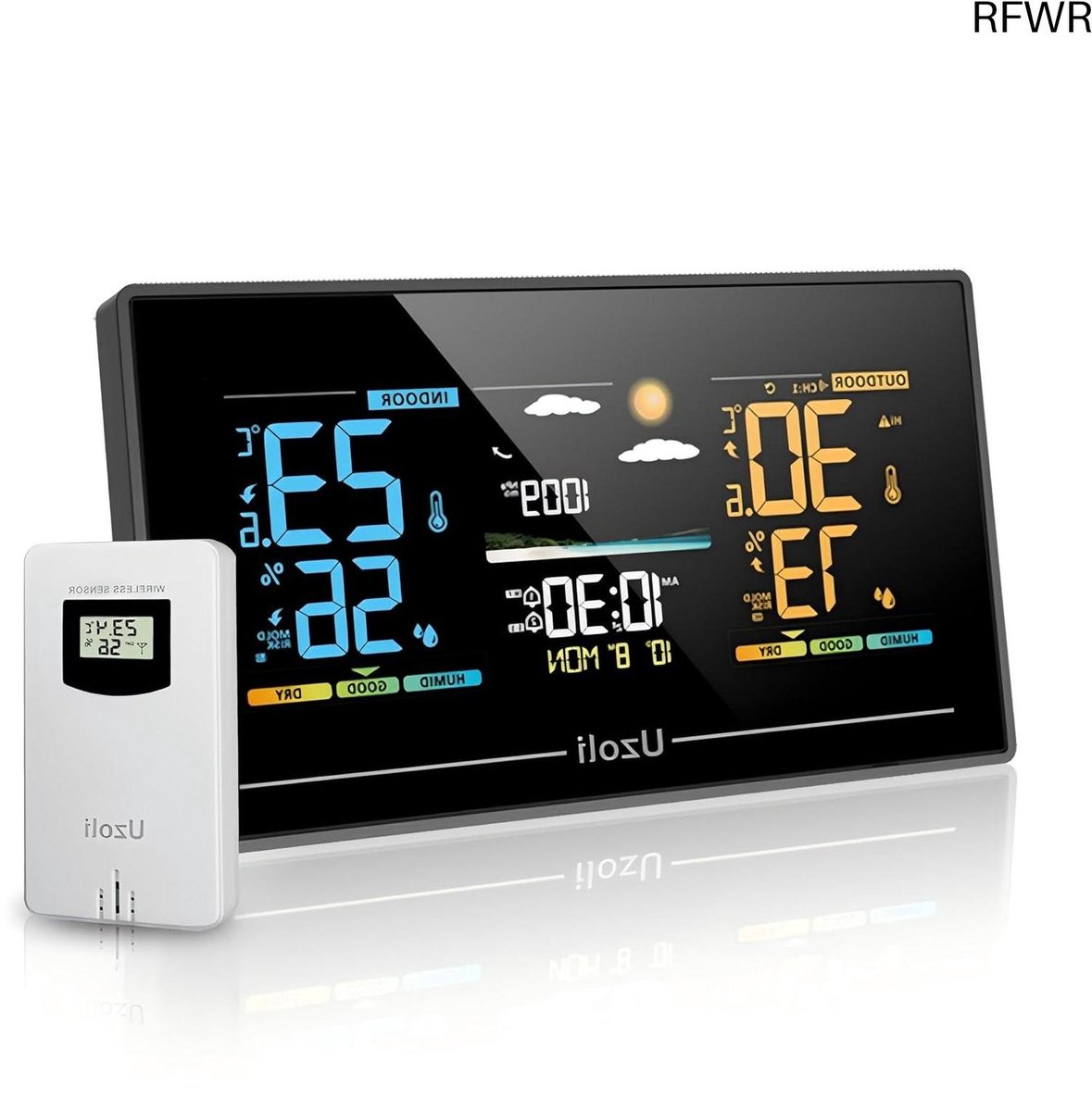 RFWR® Draadloos Weerstation met Kleurendisplay - Thermometer, Hygrometer en Weersvoorspelling Voor Binnen en Buiten