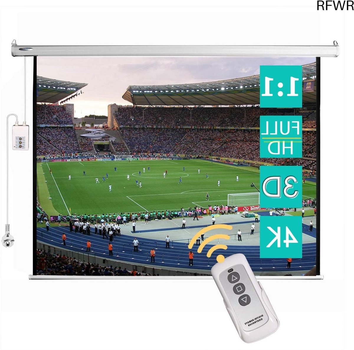 RFWR® Elektrisch Projectiescherm met Afstandsbediening 85/95 inch - TÜV-gecertificeerd