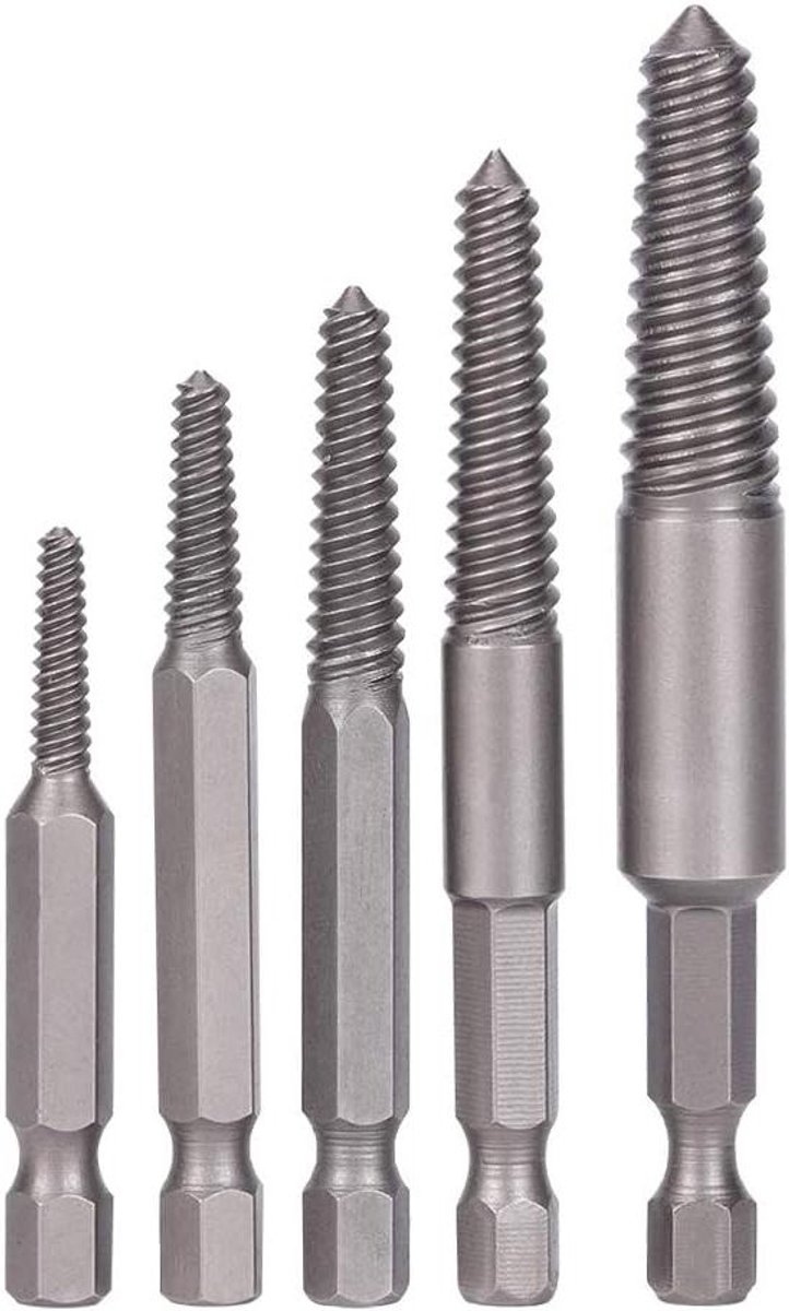 Allecto Plus - 5-delige Tapeinduithalerset voor Beschadigde Bouten - Hex Shank - Fijne Tanden - Eenvoudig te Gebruiken Kit