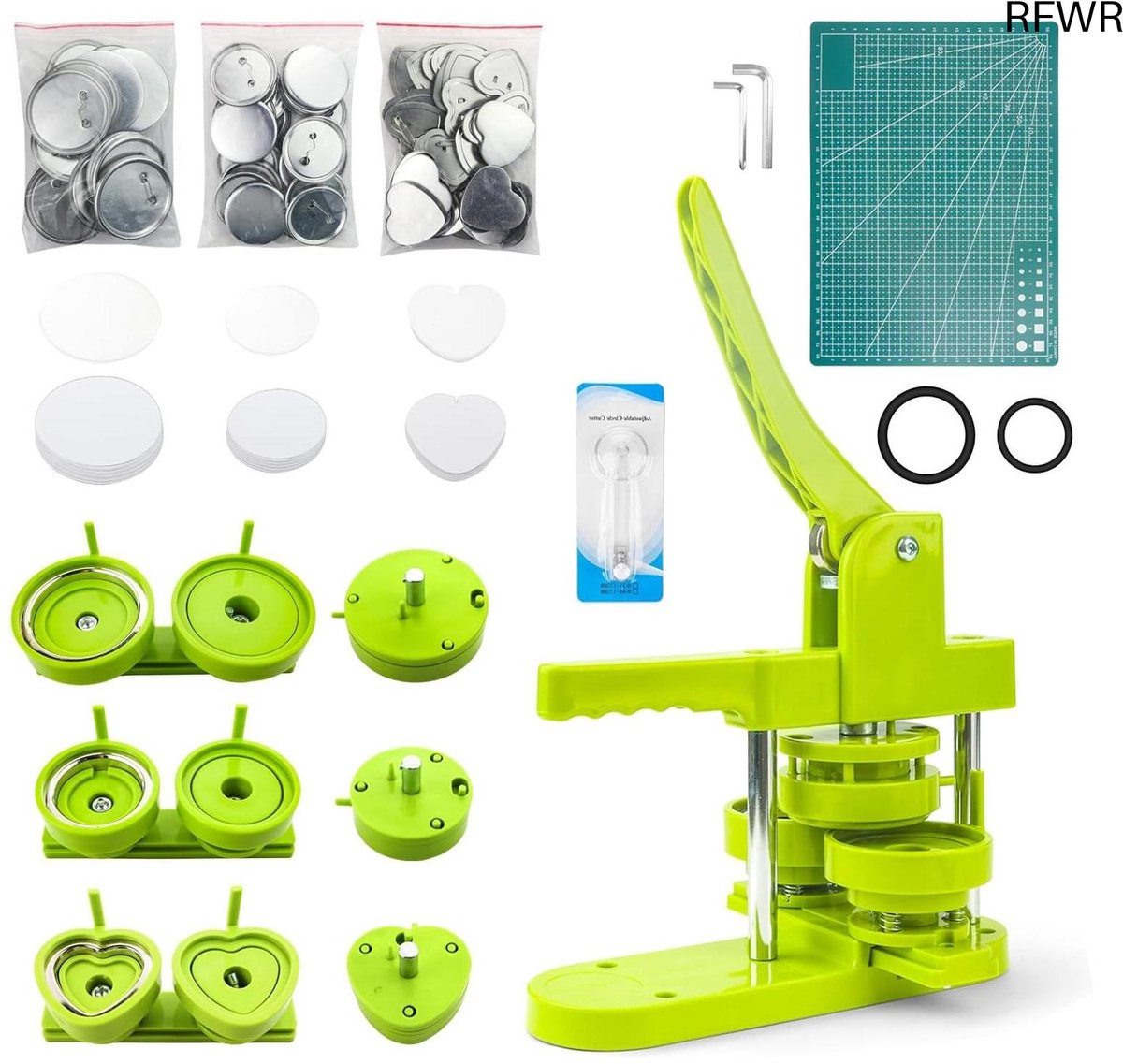 RFWR® Knoopmachine voor Badges - 3 in 1 Met Verwisselbare Maten en 60 Accessoires