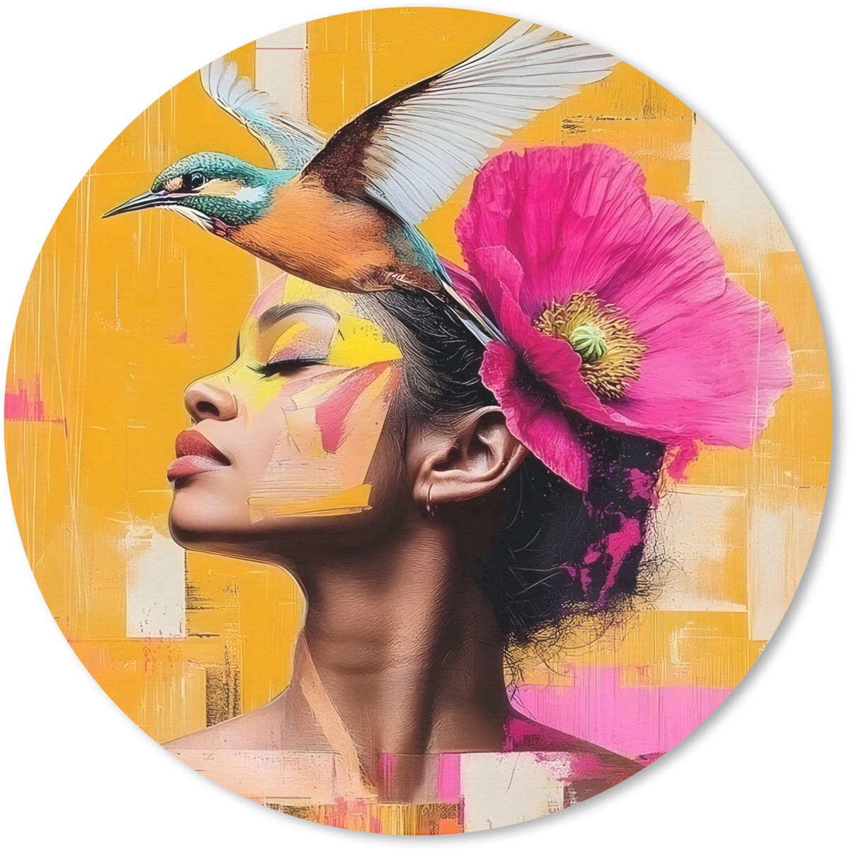 Muismat rond 20x20 cm - Mousepad Vogel - Vrouw - Abstract - Bloem - Ronde muismatten