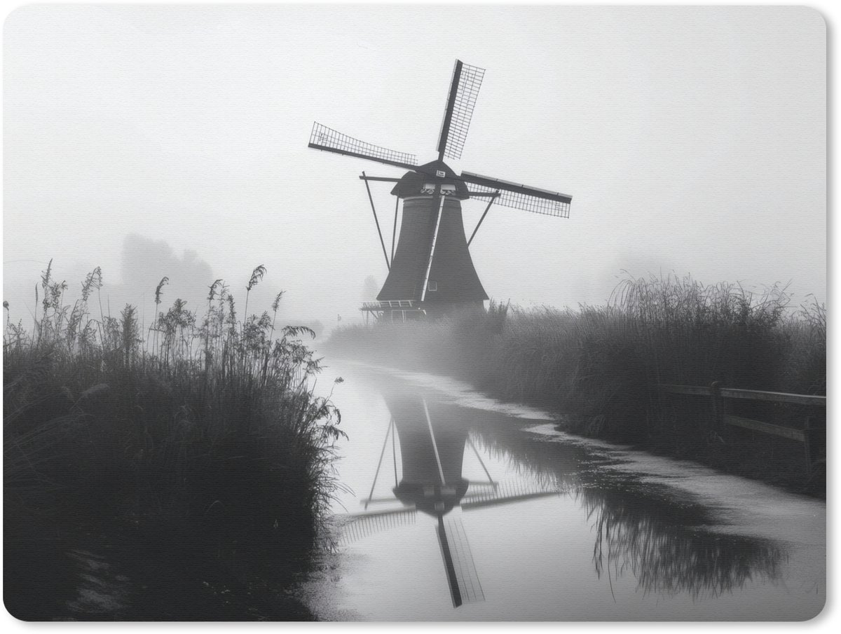 Muismat 23x19 cm - Mousepad Molen - Weerspiegeling - Landschap - Water - Muismatten