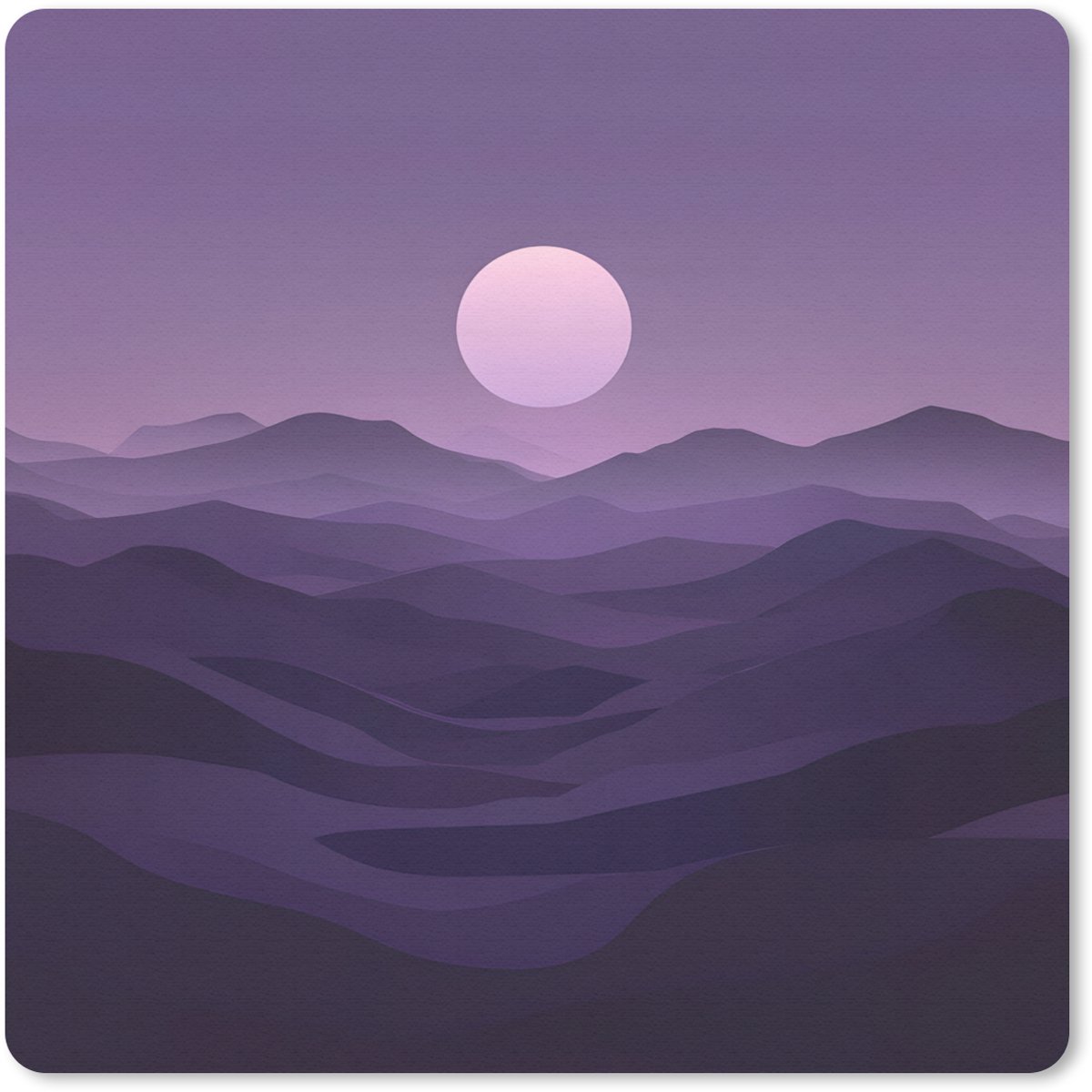 Muismat 20x20 cm - Mousepad Heuvels - Paars - Mist - Zon - Muismatten