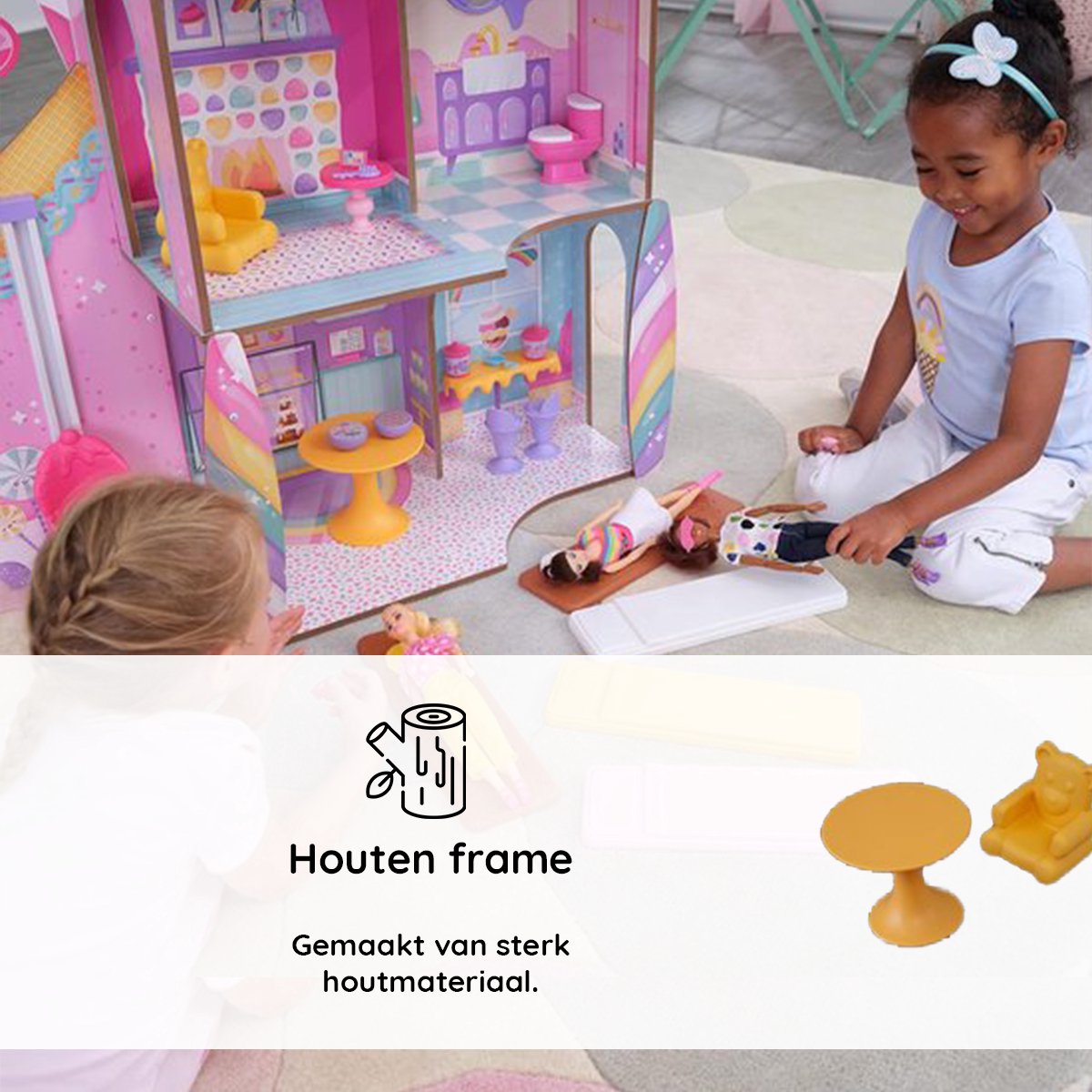 KidKraft Candy Castle 20242 Poppenhuis van hout met meubels en accessoires - Speelhuis - Speelkasteel voor Kinderen - Speelgoed - Poppen Speelgoed - Speelset - Snoephuis — afbeelding 10