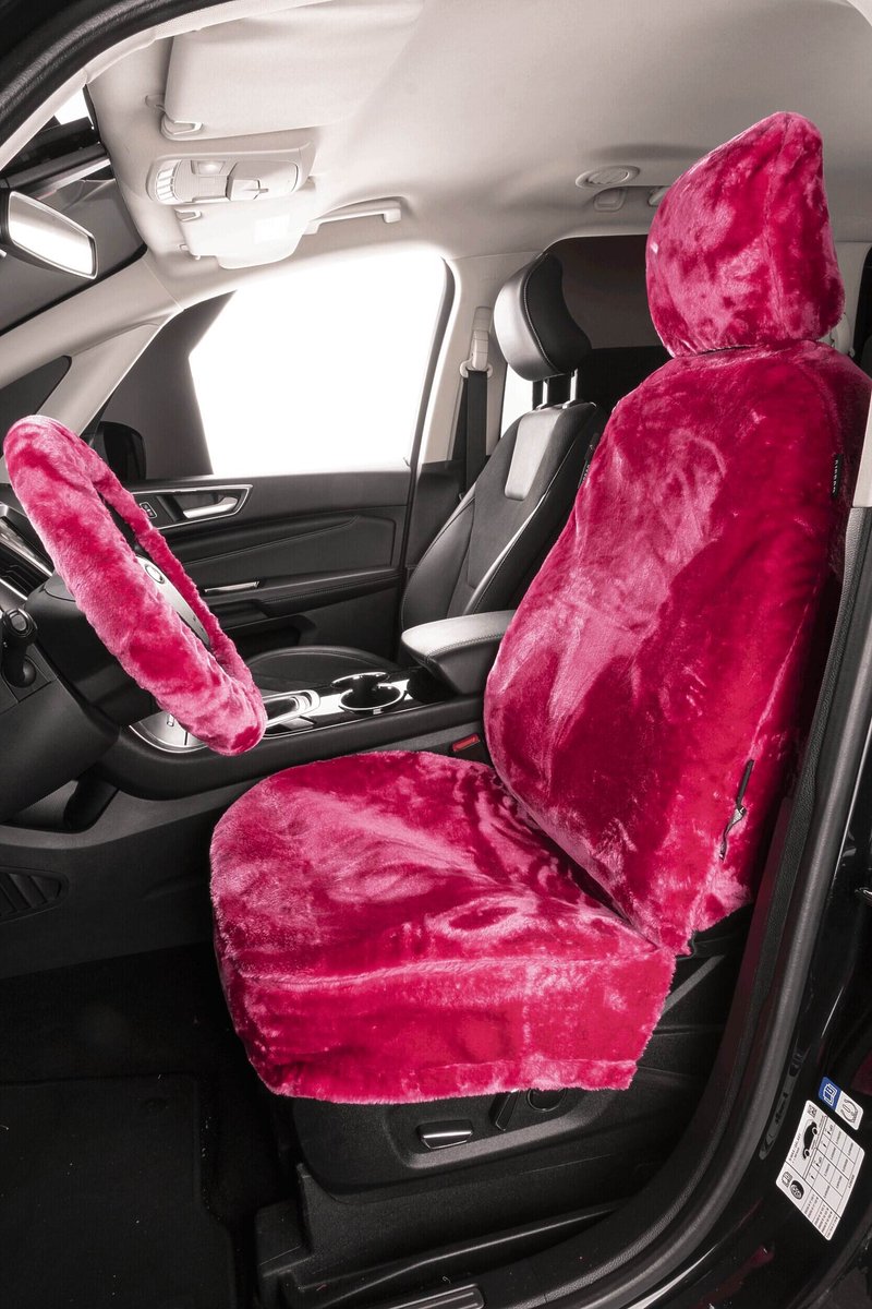 Sisha Schapenwol zitkussen winter warme natuurlijke wol autostoelhoezen universeel geschikt voor de meeste auto's, vrachtwagens, SUV's of bestelwagens, zwart