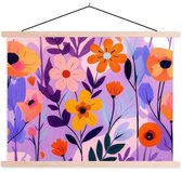 Posterhanger incl. Poster 150x113 cm - Schoolplaat - Bloemen - Kleurrijk - Bladeren - Textielposter - Blanke latten