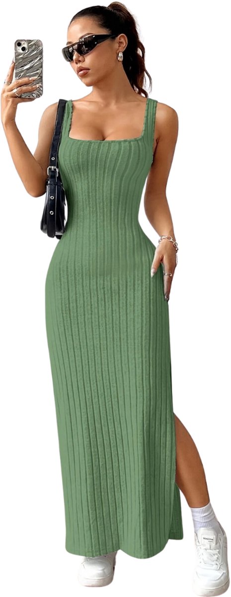 Nivard Open Rug Jurk Backless Body Jurk Shirt Groen