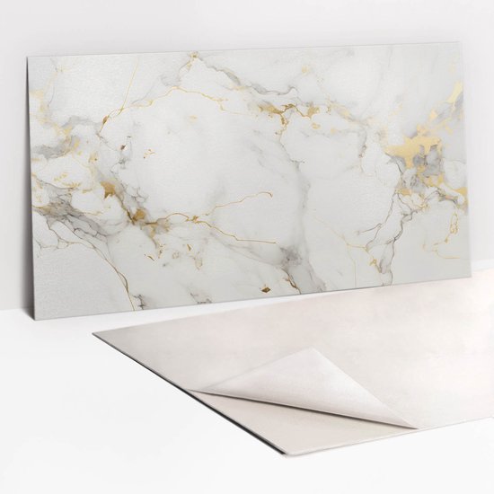 Panneau mural en PVC Tulup - Elegant panneau mural autocollant en marbre et or - 100 x 50 cm - Revêtement mural autocollant Grijs - 1 pièce - Panneau mural Classique - Panneau mural en PVC - Carrelage adhésif Cuisine et salle de bain