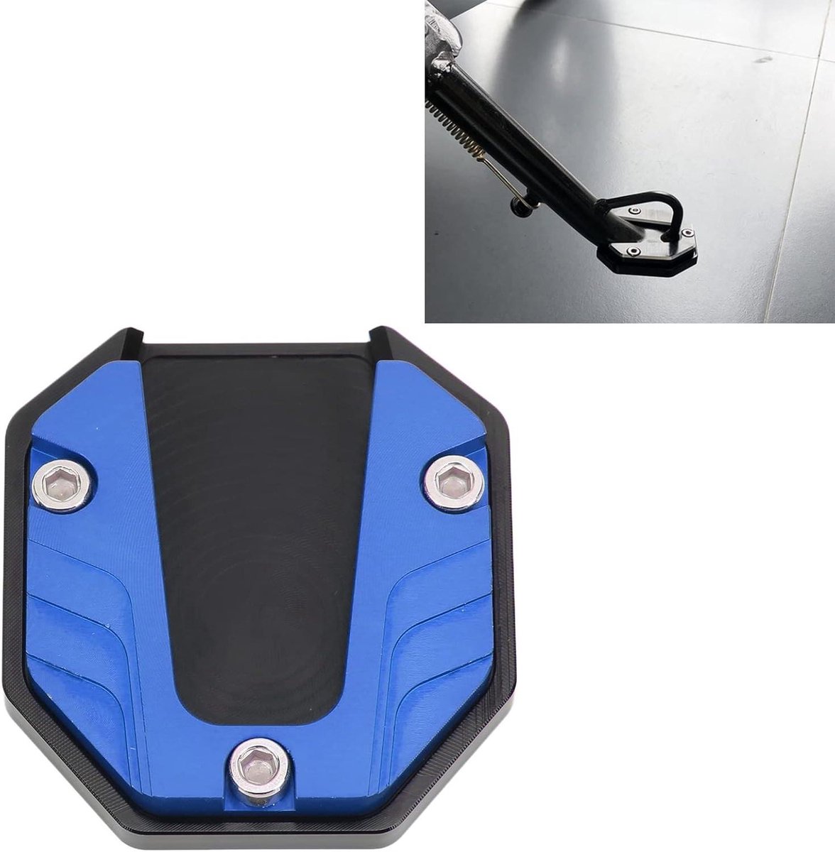 Allecto Plus - Zijstandaardplaatje voor Motorfietsen - Aluminium Uitbreiding Standaard Plaatondersteuning (Blauw)