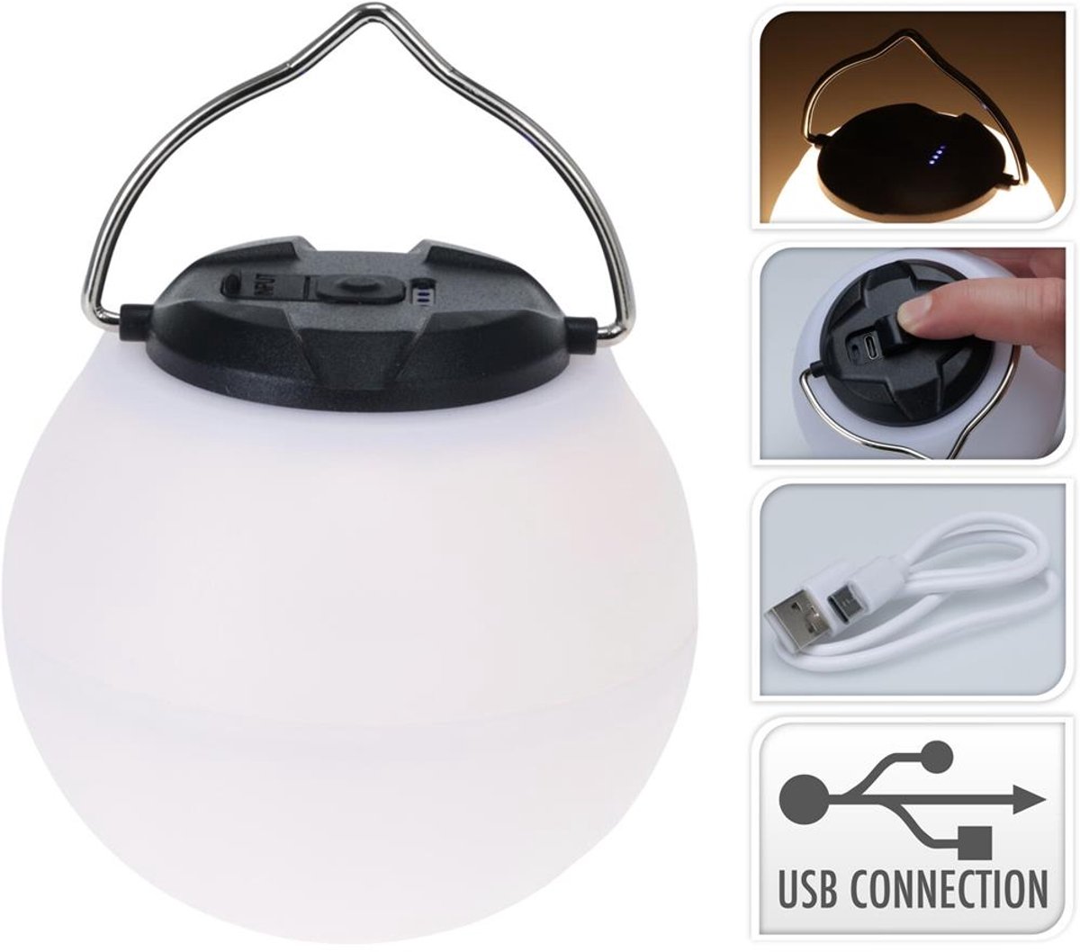 Camping lamp rond met haak USB-C