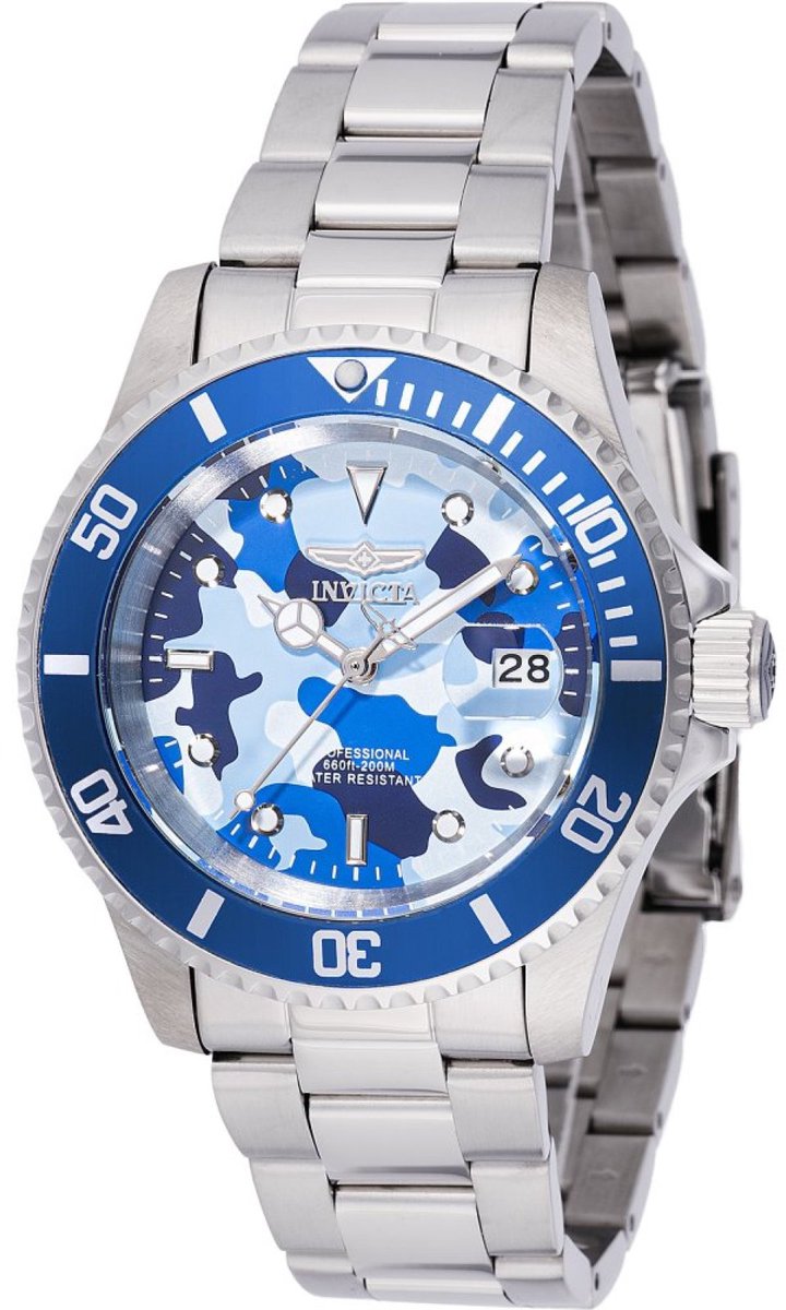 Invicta Pro Diver 48570 Heren Horloge - Waterdicht - Analoog - Quartz Uurwerk - Roestvrij Staal met blauwe Wijzerplaat - 40mm