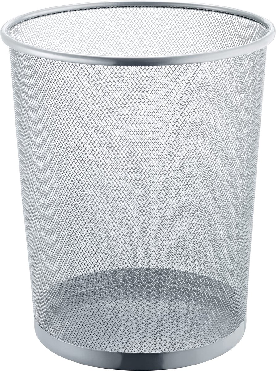 Ibenzoa® Zilverkleurige metalen prullenbak met modern en tijdloos design, 15 liter inhoud, 26,5 x 28 cm