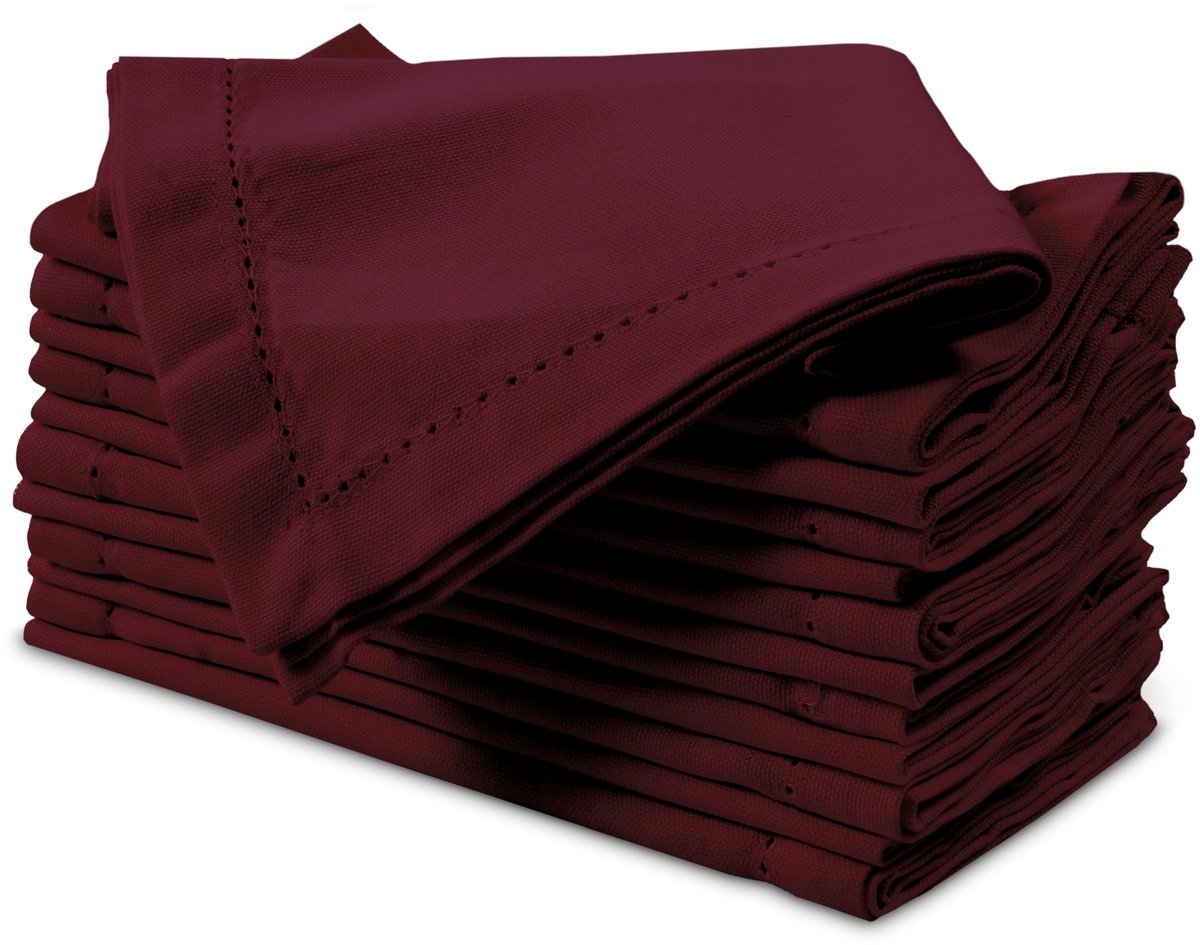 Ibenzoa® Elegante stoffen servetten set van 12, puur katoen met holle zoom, Maroon, 43 x 43 cm