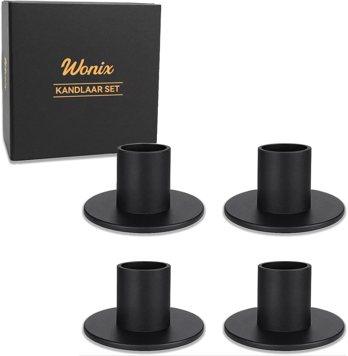 Wonix - Kandelaars - 4 stuks - Φ2.5 cm - Kaarsenhouders - Kaarsenstandaard - Kaarsenonderzetter - Woonaccessoires - Decoratieve accessoires - ijzer - Zwart - Theelichthouder - Kaarsen plank