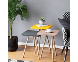 ROSA - Salontafelset - Bijzettafel Set van 3 - Nestbare - Nesttafels - Houten Poten - Gemengde kleur - Geel - Licht bruin - Cappuccino