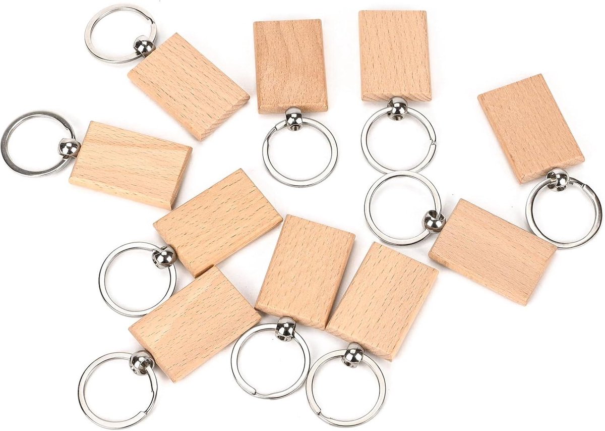 25 stuks houten sleutelhangers, onbewerkte rechthoekige sleutelhangers