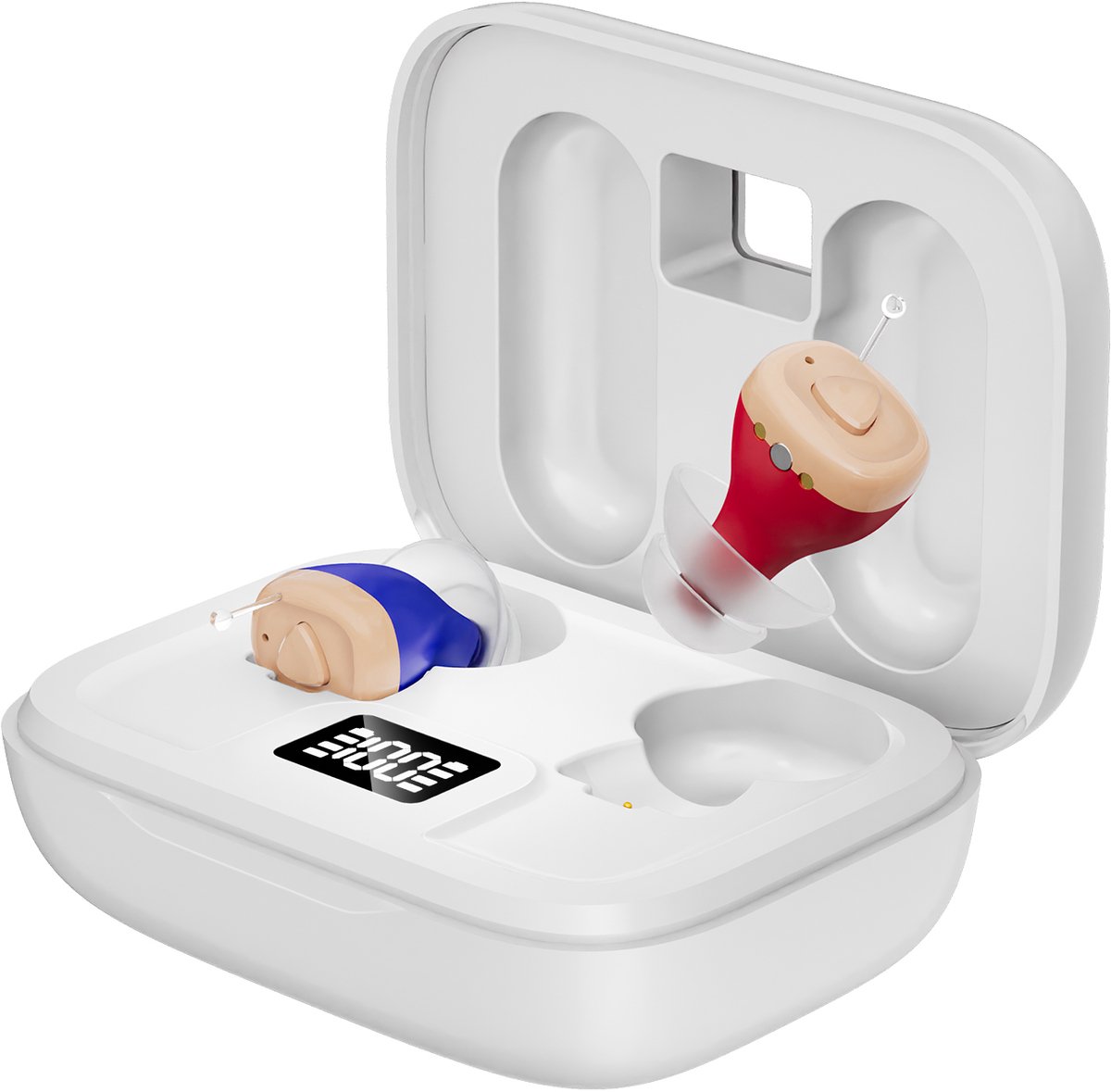 medj-Beige - Gehoorapparaat -Magnetisch- Opberg box - Oplaadbaar in box 2x Mini Intelligent digitaal Gehoorapparaat - 5 Volume standen - Geluid Reductie - Universeel
