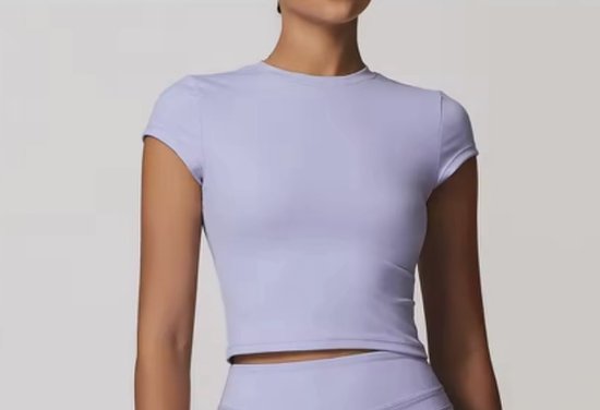 Set de sport Eclipse - Taille S - Lilas - Ensemble de sport 5 pièces avec soutien-gorge, haut à manches courtes, haut à manches longues, legging taille haute et short - Violet - Sans coutures et coupe Comfort