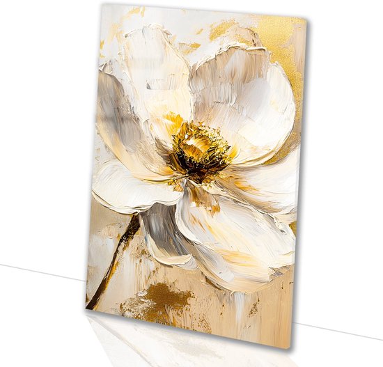 Abstracte bloem met gouden details - Bloem glazen schilderijen - Kunst natuur - Abstract expressionisme - Kunst op acrylglas - Schilderijen op glas industrieel - Glasschilderij 40x60 cm
