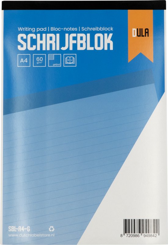 Foto: Schrijfblok a4 formaat met lijn 100 vel notitieblok gelinieerd 60 grams papier dula