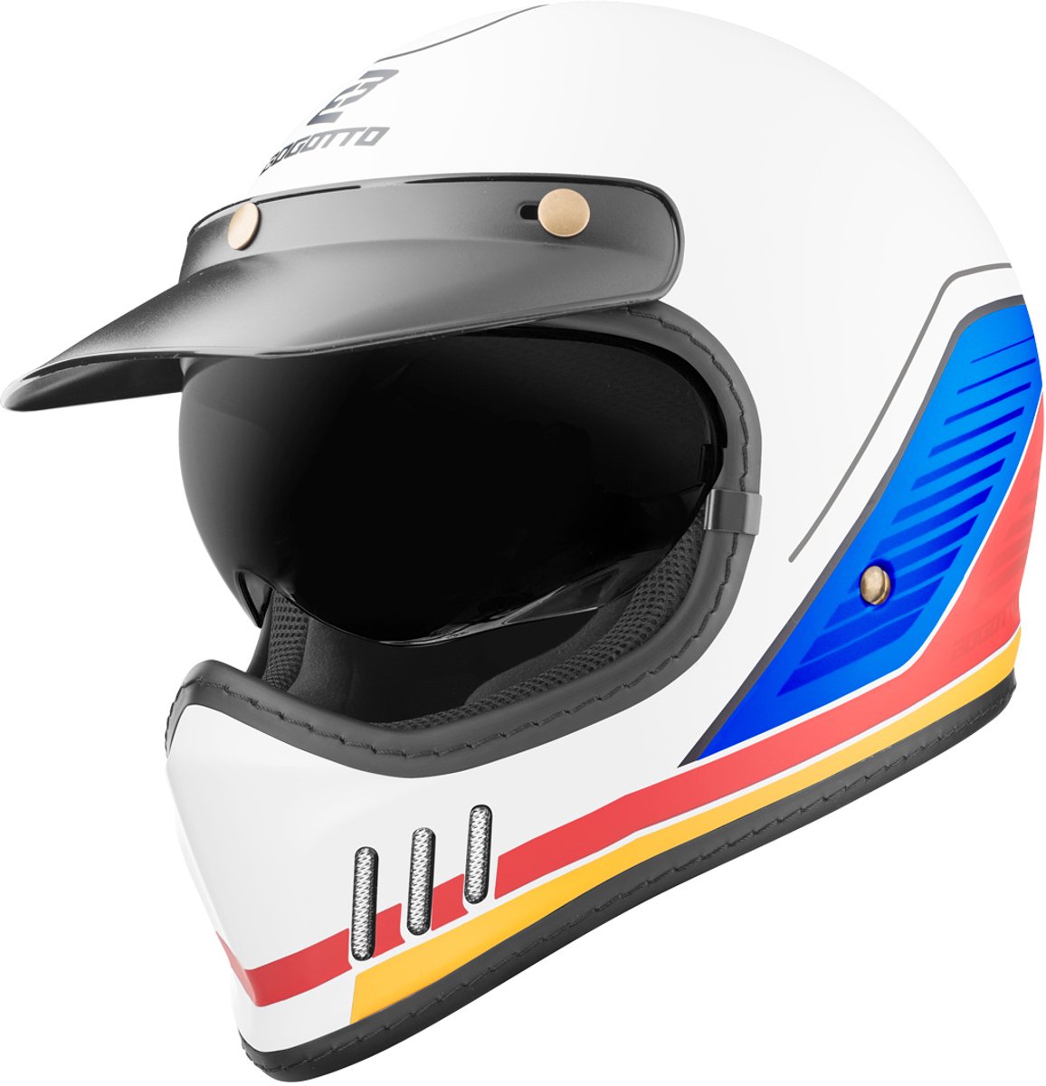 Bogotto FF980 EX-R Caferacer Wit Rood Blauw Cross Helm - Maat S - Helm