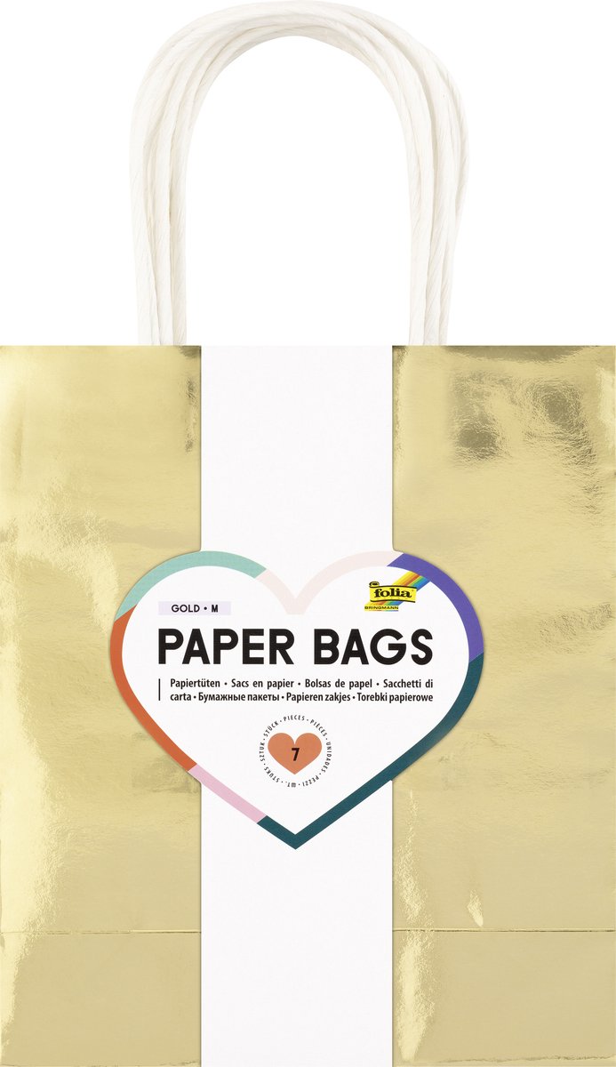 Cadeautas folia goud kraft 18x21x8cm 7 stuks