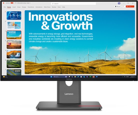 Lenovo ThinkVision P24QD-40 monitor vooraanzicht op verstelbare voet