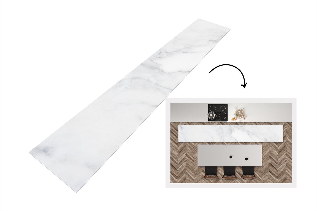 KitchenYeah Keukenloper 360x60 cm - Keukenmat vinyl Marmer - Wit - Grijs - Luxe - Marmerlook - Steen - Keukenmatten loper - Keuken vloerkleed tapijt Marmer - Steen
