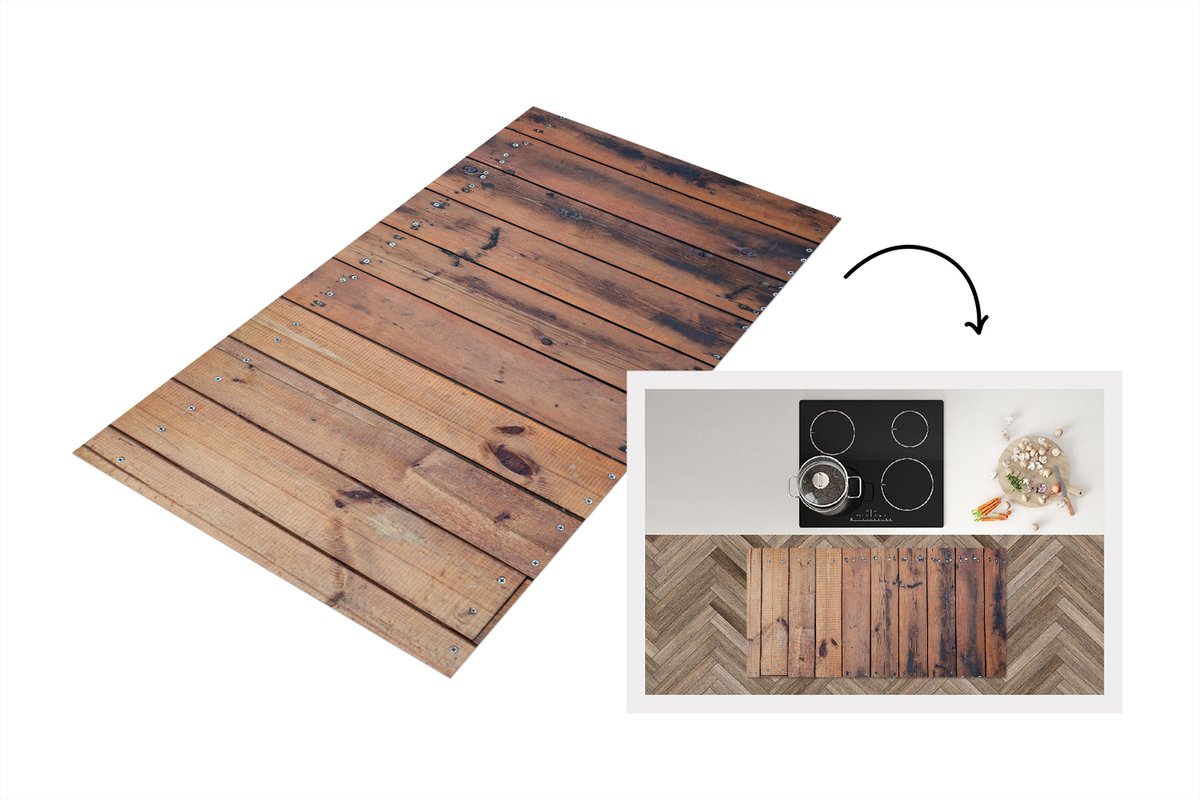 KitchenYeah Keukenloper 120x60 cm - Keukenmat vinyl Structuur van verweerde planken - Keukenmatten loper - Keuken vloerkleed tapijt