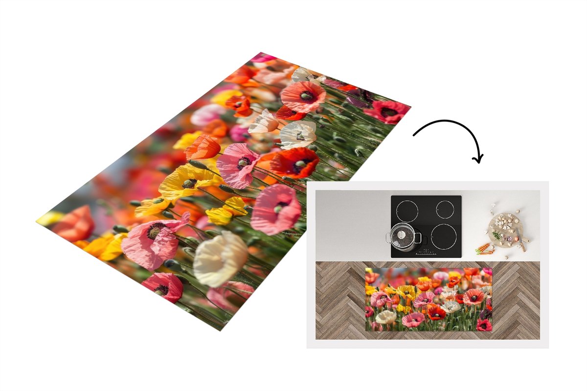 KitchenYeah Keukenloper 120x60 cm - Keukenmat vinyl Bloemenveld - Klaprozen - Kleurrijk - Keukenmatten loper - Keuken vloerkleed tapijt