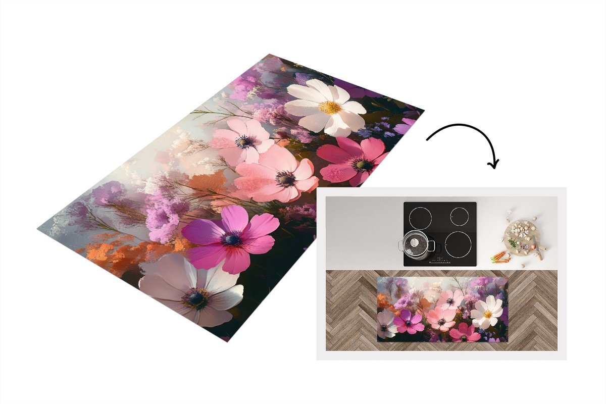 KitchenYeah Keukenloper 120x60 cm - Keukenmat vinyl Bloemen - Kleurrijk - Bloei - Keukenmatten loper - Keuken vloerkleed tapijt