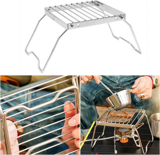 Opvouwbare kampvuurgrill - Camping kookgerei pannenlap - Draagbare mini pannenlap voor buiten, backpacken, wandelen en picknicken 16x16cm (zilver) — afbeelding 4
