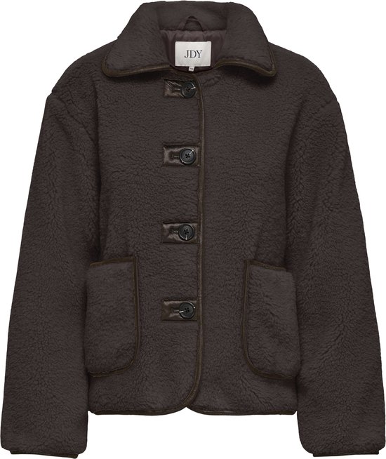 Bruine teddy jas met bruine randen en knopen.