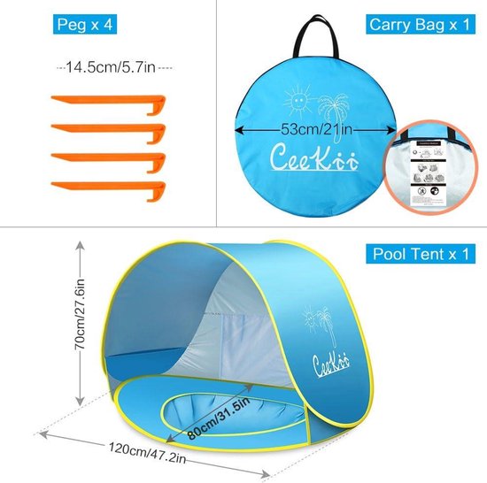 Baby Pop Up Beach Shell Tent UV Protection 50+ Portable Beach Sun Protection Breathable Back for Toddlers Garden BBQ Party Hiking - Blue Shell Tent Beach Tent van UMARDOO — afbeelding 5