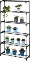 Plantenrek 6 etages voor bloempotten binnen metaal & kunststof HxBxD: 174 x 91 x 28 cm - Zwart bloemenrek