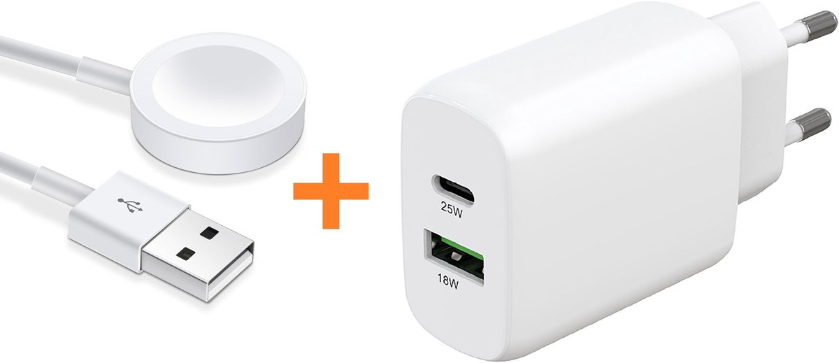 Oplaadkabel Draadloze Lader Met 25W USB A en USB C Adapter - 1M - Wit